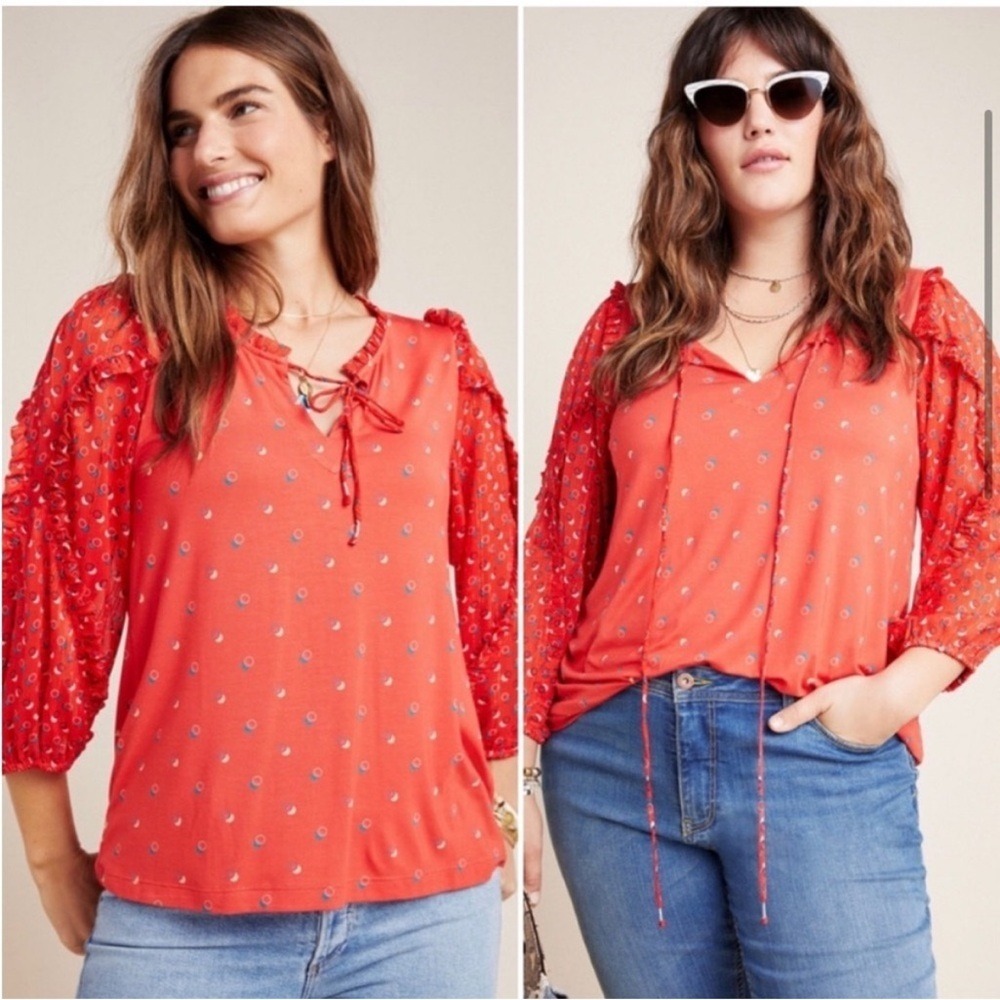 Anthropologie Maeve Peasant Blouse Top‎ Size Medium Ruffle Jacquin Anthro - Picture 10 of 10